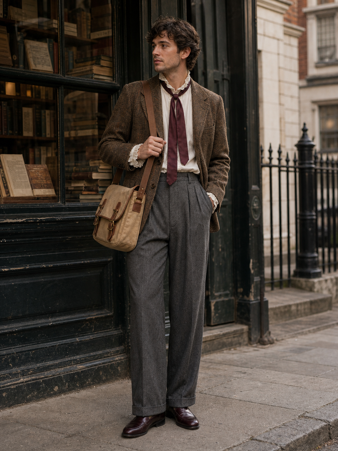 London poetcore satchel outfit reference for photo-based try-on