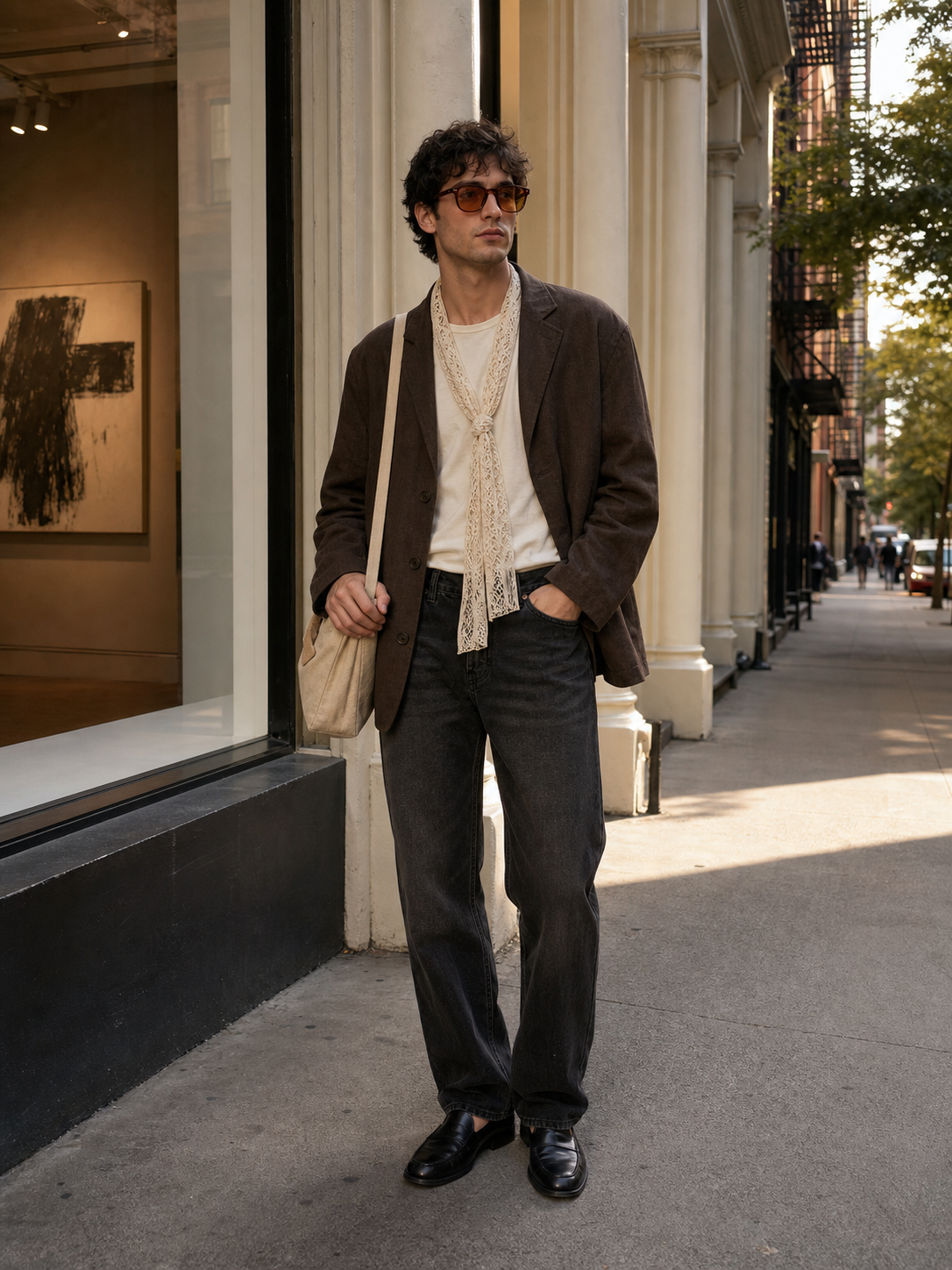 NYC poetcore tailoring outfit reference for photo-based try-on