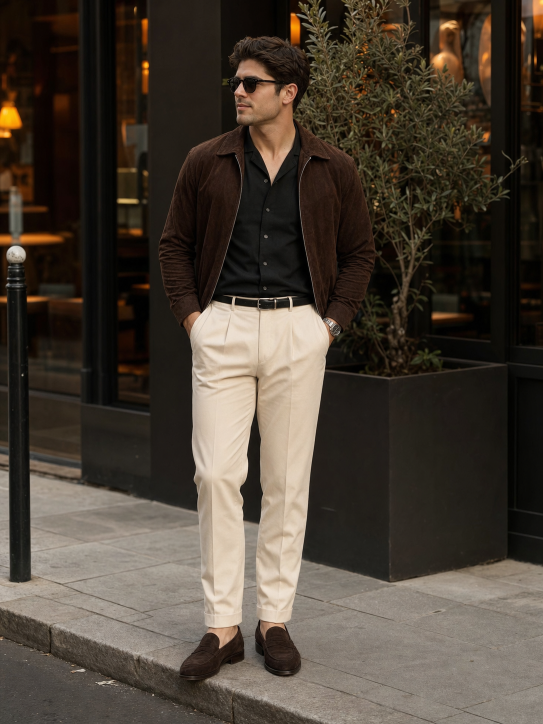 NYC suede date night outfit reference for photo-based try-on