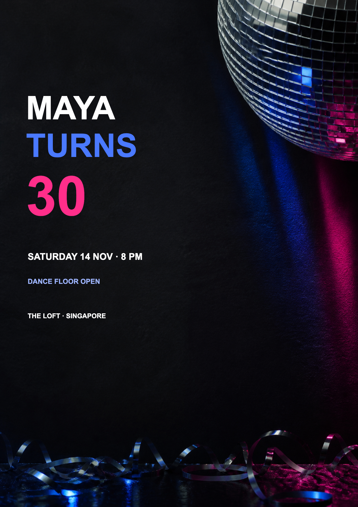 Disco night birthday invitation