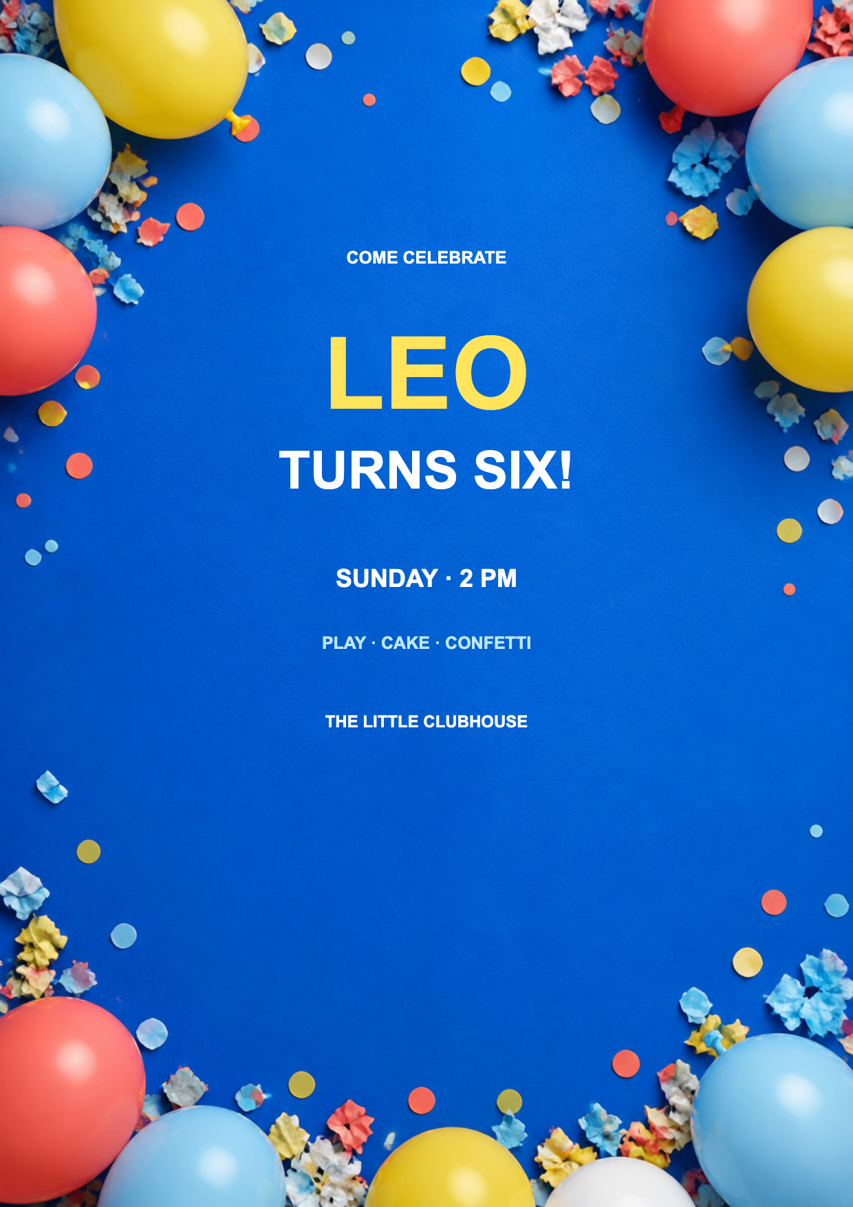 Kids confetti birthday invitation