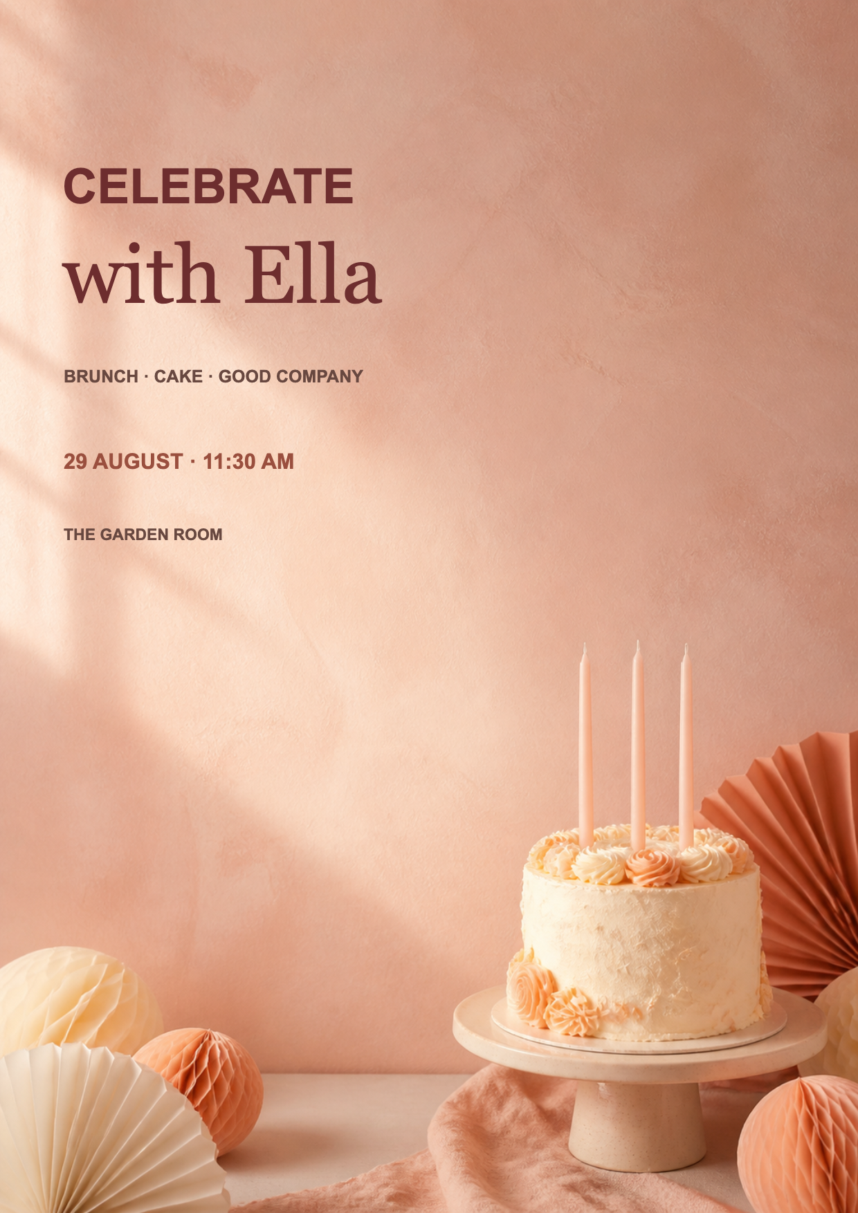 Pastel cake birthday invitation