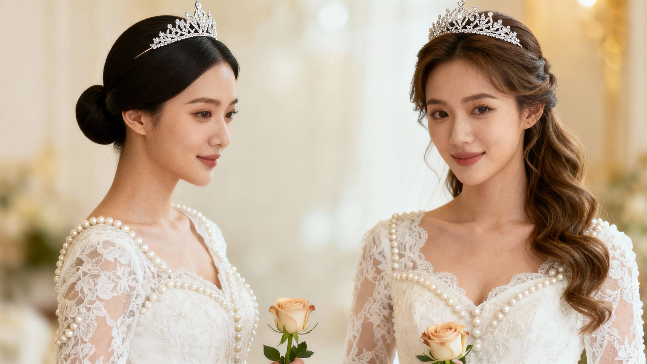 bride with updo and tiara vs. bride with half-up and tiara