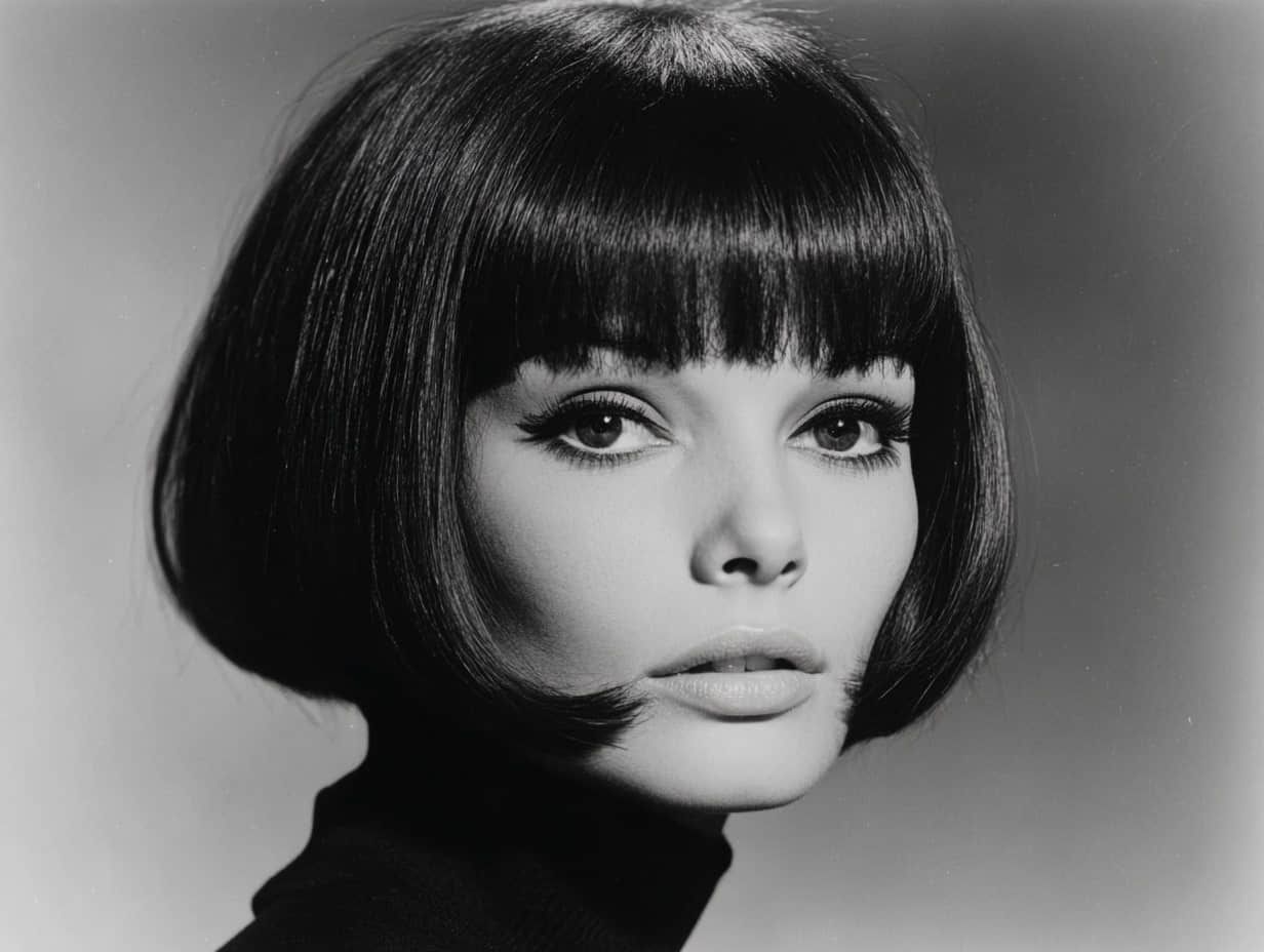 A clean bob haircut reference image showing short curved back shape, smooth front pieces, and a polished salon finish