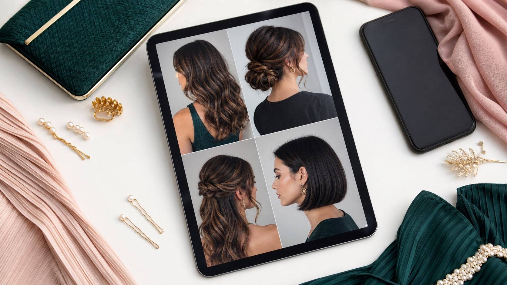 Wedding guest hairstyle try-on decision board