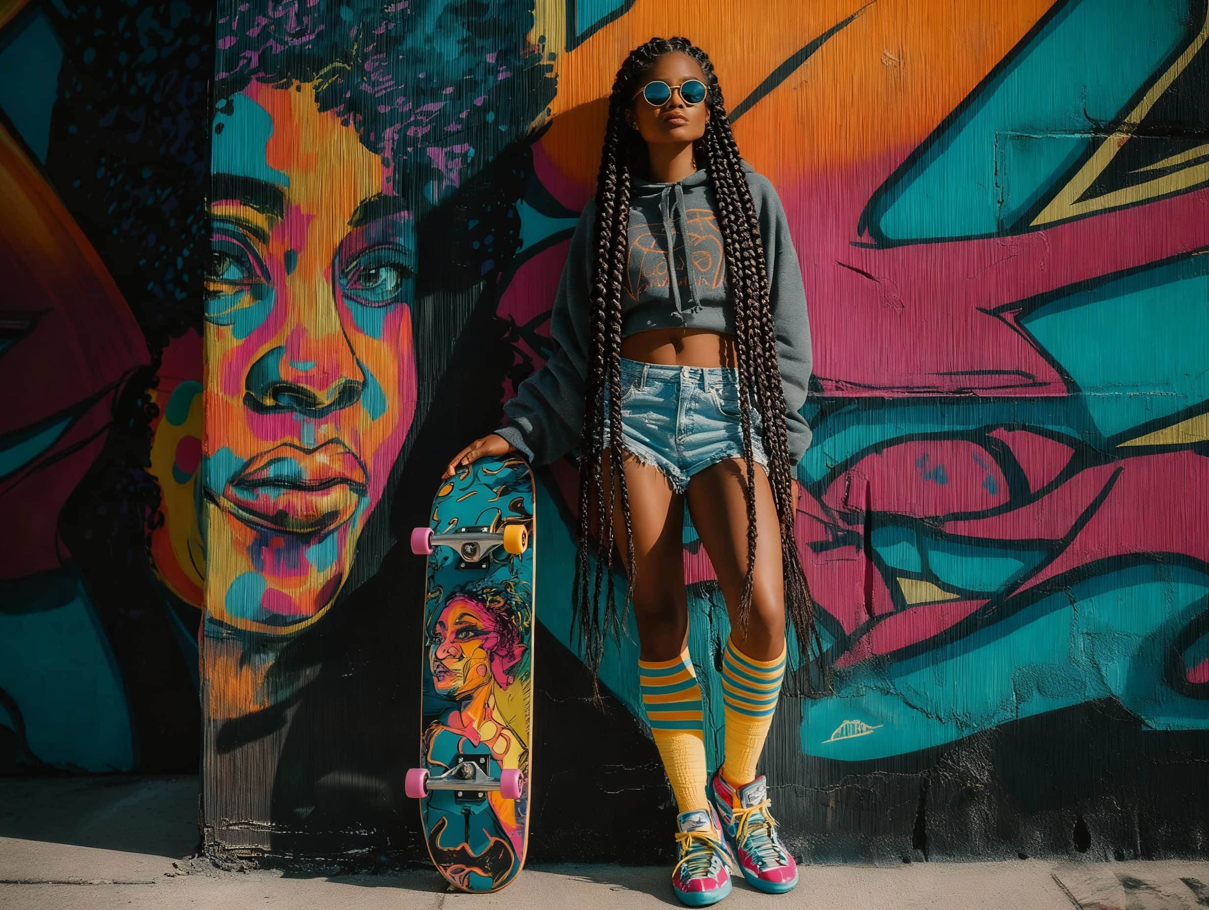 Same woman previewing long box braids with HairWow AI try-on