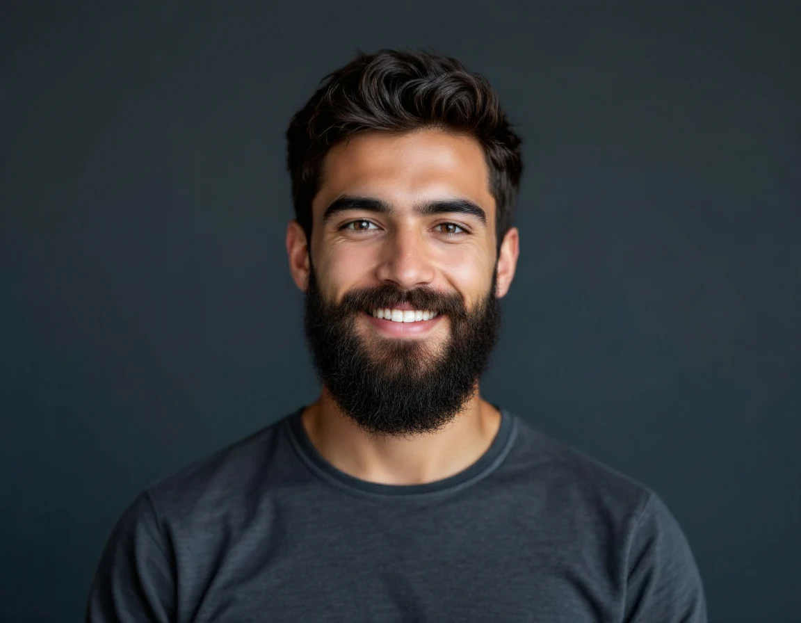 Same man previewing a full beard with HairWow AI beard try-on
