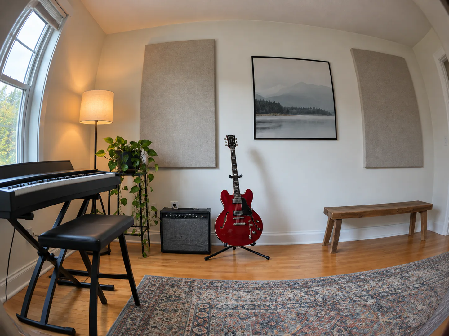 Music-room scenes: Bend the room’s straight lines into a wide-angle look.